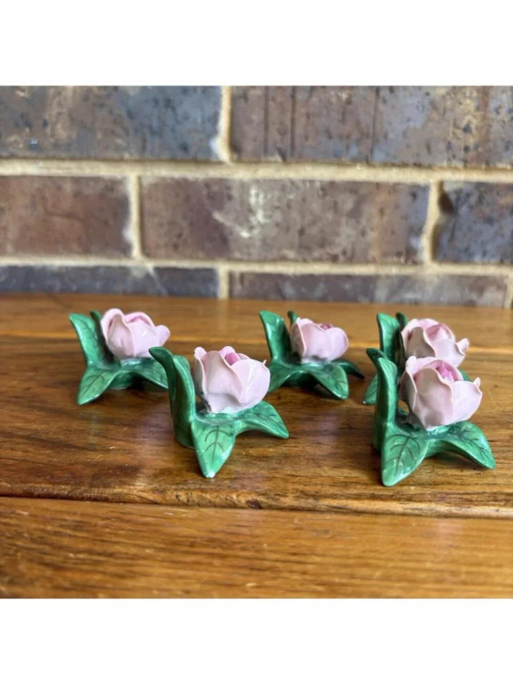 Vintage German Porcelain Dresden Pink Rose Name Place Card Holders Set Of 5 READ